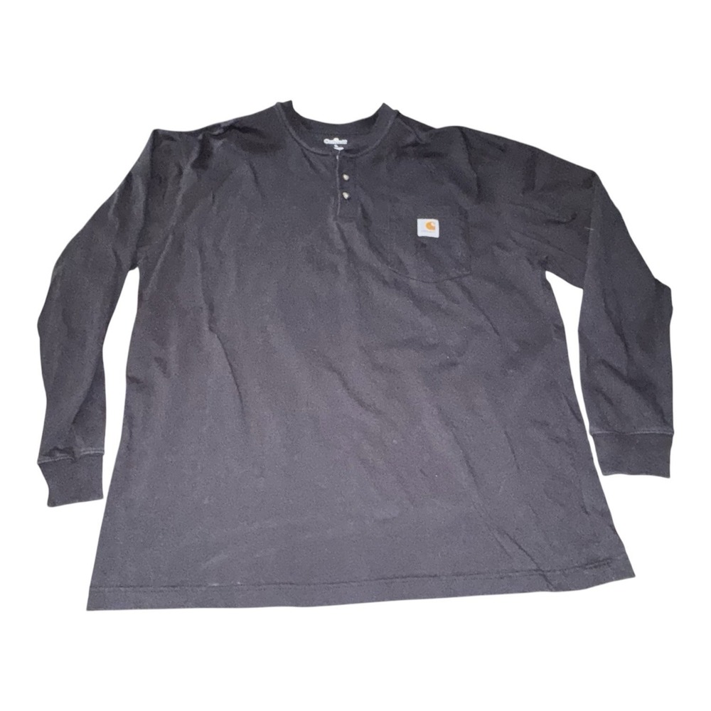 Carhartt Mens L Black Long Sleeve Pocket T Shirt Workwear Crew Neck READ